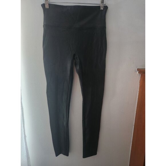 Spanx Faux Leather Legging Black Womens Latge #2437 Pants Stretchy Shiny - Picture 1 of 7